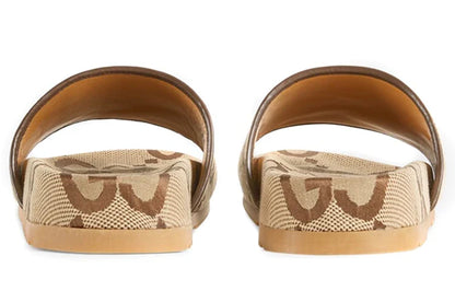 Gucci GG Canvas Camel Monogram Slide Sandals with Platform Sole - Chic Italian Casual Footwear