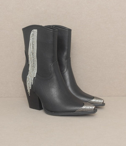 Kai Rhinestone Fringe Boots - Black