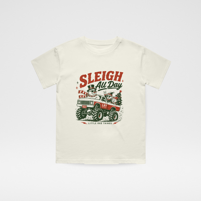 SLEIGH ALL DAY TODDLER CHRISTMAS MONSTER TRUCK TEE - BEIGE