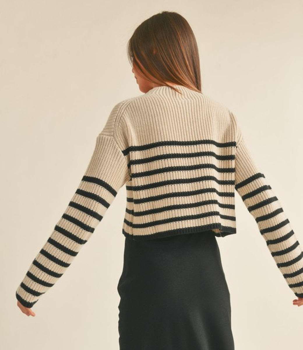 Striped Pattern Sweater - Mocha/Black