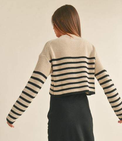 Striped Pattern Sweater - Mocha/Black