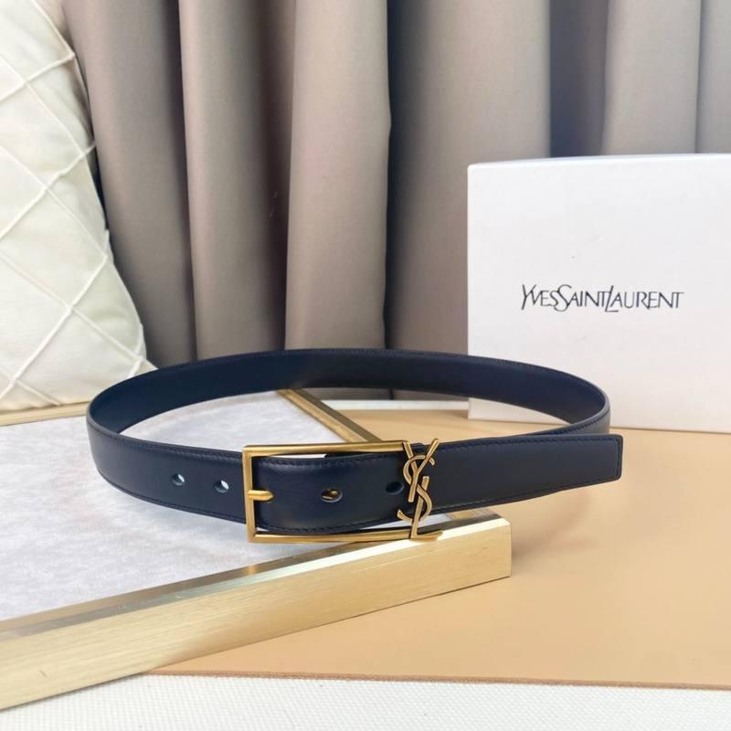 Saint Laurent Classic Monogram Square Buckle Belt Embossed Leather