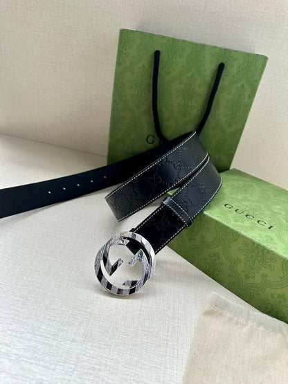 GUCCI Embellished coated-canvas and leather belt &