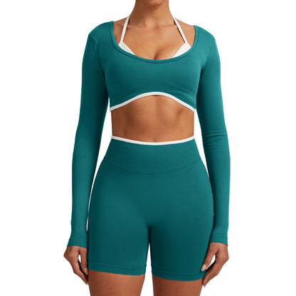 Seamless White Hemmed Yoga Suit for Women