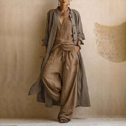 Women Solid Color Wide Leg Pants Set