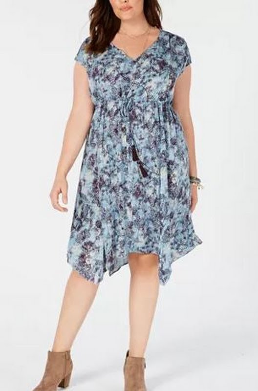 Style &amp; Co Petite Drawstring-Waist Dress, Blue Multi, Size PS
