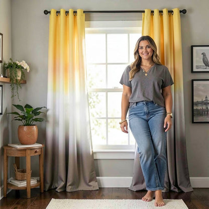 Lush Decor Window Curtains 52x84 - Yellow &amp; Gray Ombre Fiesta Room Darkening