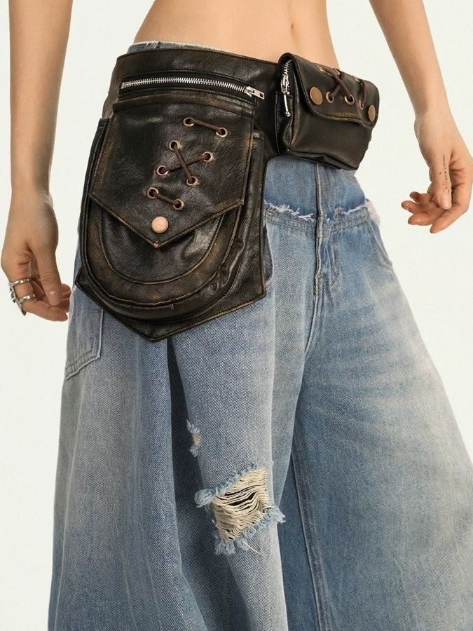 Motorcycle leather waist bag