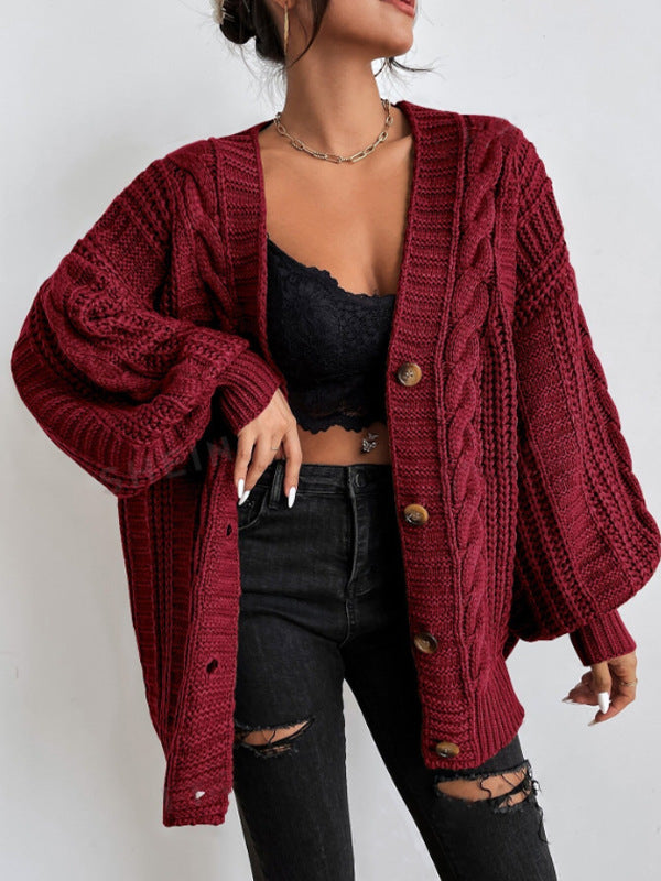 Womens Retro V-Neck Knit Cardigan