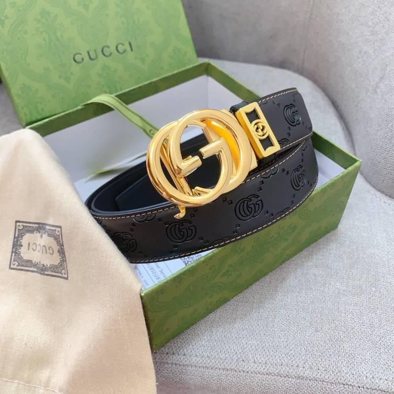 GUCCI Embellished coated-canvas and leather belt &