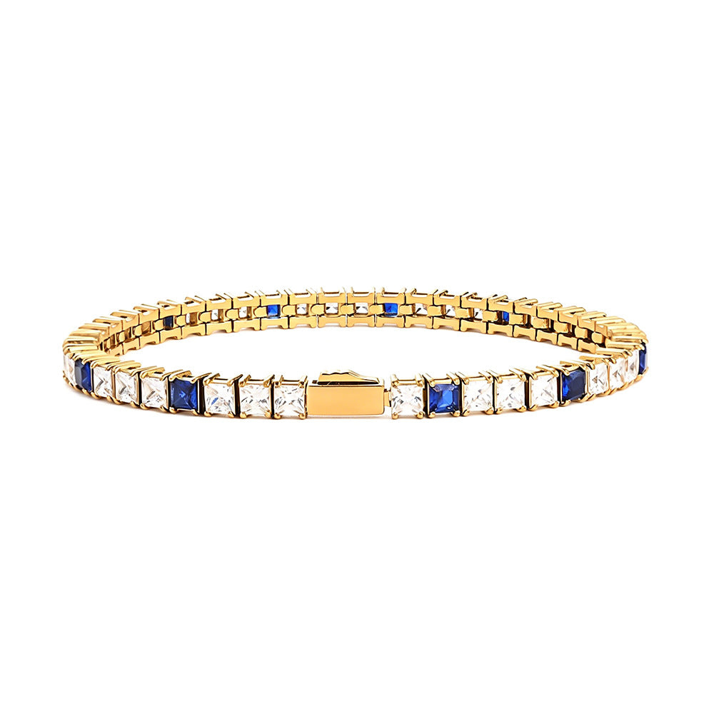Stainless Steel Tennis Chain Bracelet Square Zircon Light Luxury Jewelry