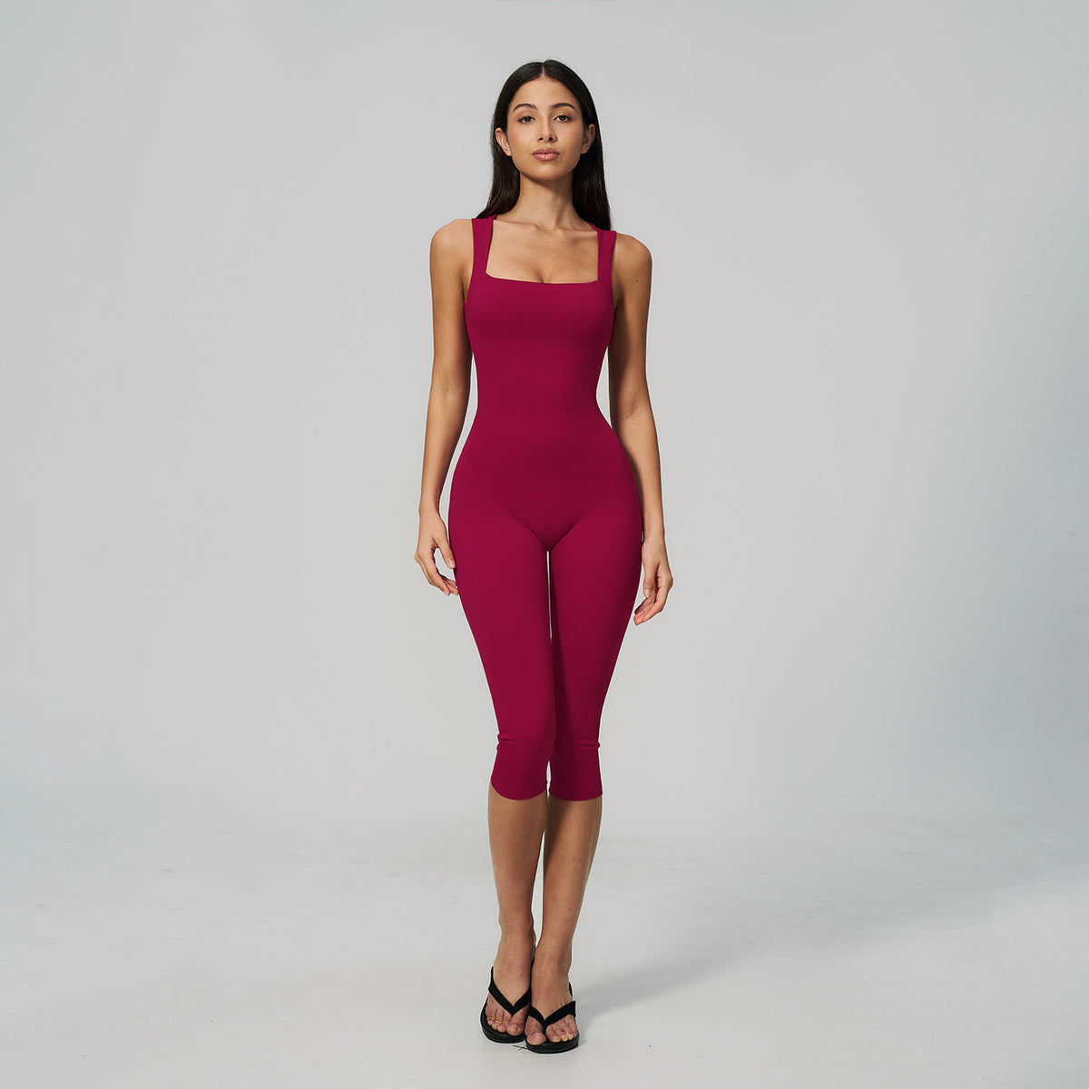 Seamless Square Neck Bodysuit for Women Slim Fit Yoga Shorts Set