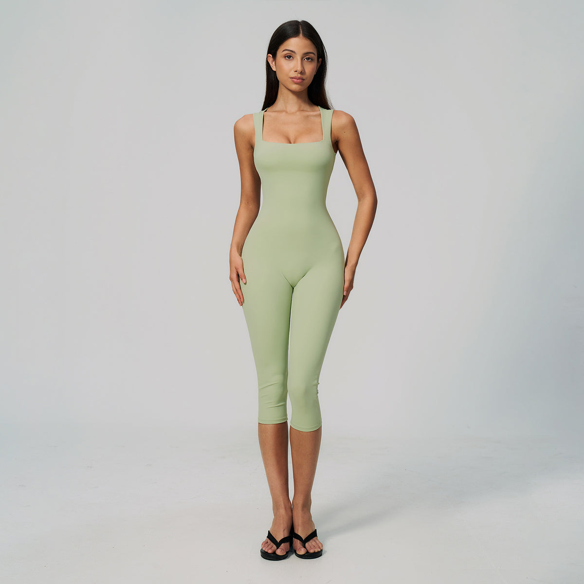 Seamless Square Neck Bodysuit for Women Slim Fit Yoga Shorts Set