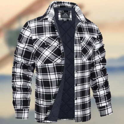 Men Plaid Thickened Cotton Hooded Jacket Coat
