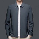 Mens versatile casual light gray lapel jacket with patch pockets for spring and autumn