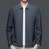 Mens versatile casual light gray lapel jacket with patch pockets for spring and autumn