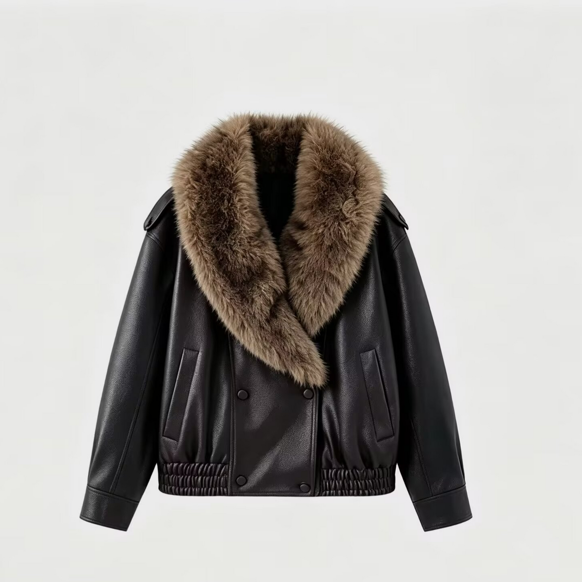 Detachable Fur Collar Faux Leather Jacket