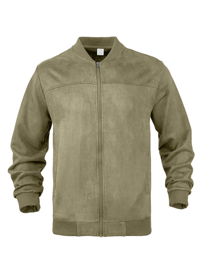 Mens Suede Stand Collar Zipper Jacket
