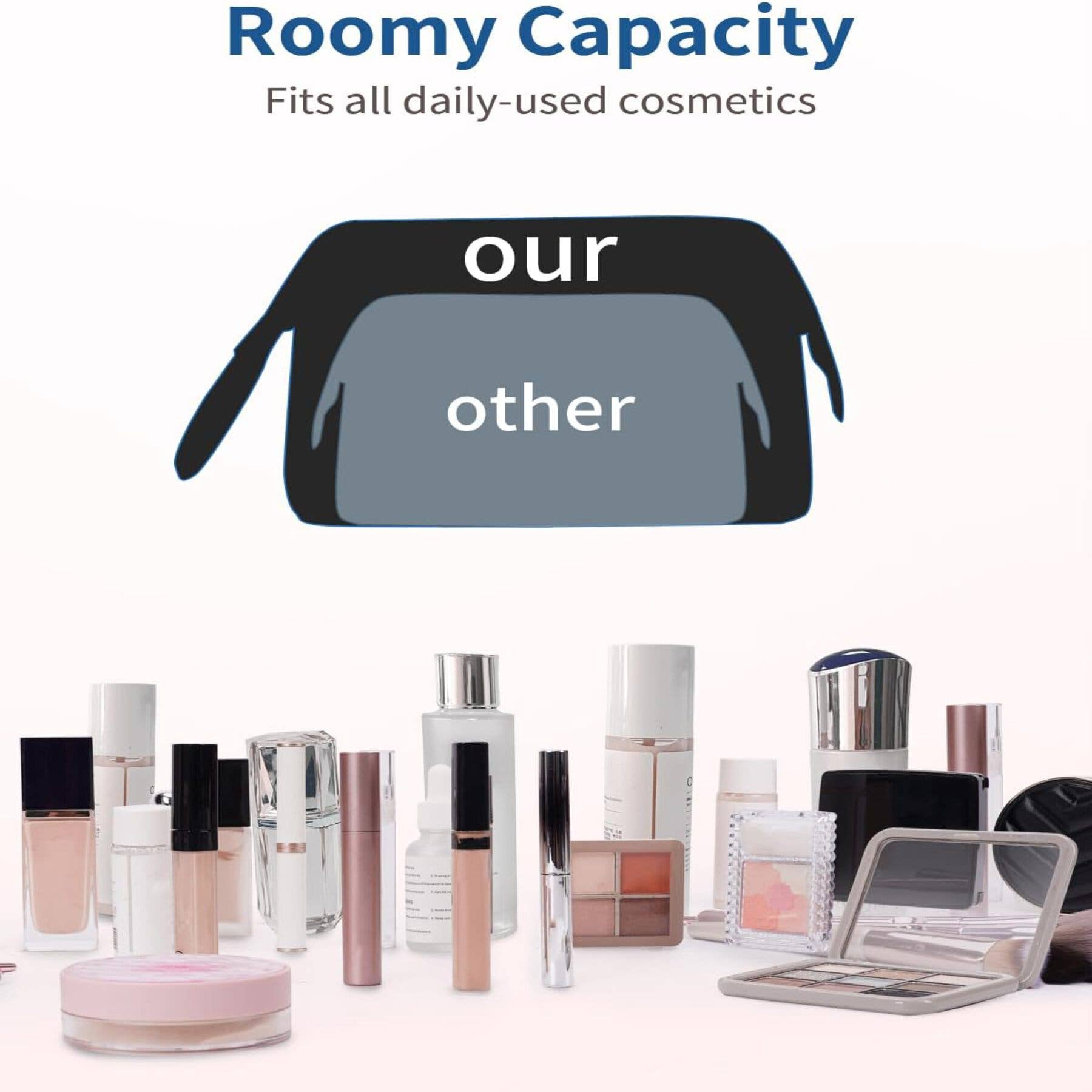 Wide-open Quilted Travel Makeup Organizer Bag with Handle: Black
