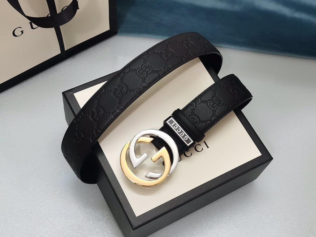 GUCCI Embellished coated-canvas and leather belt &
