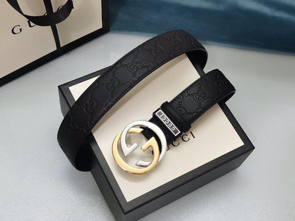GUCCI Embellished coated-canvas and leather belt &
