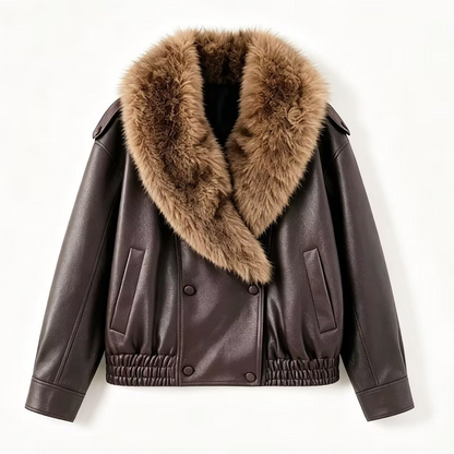 Detachable Fur Collar Faux Leather Jacket
