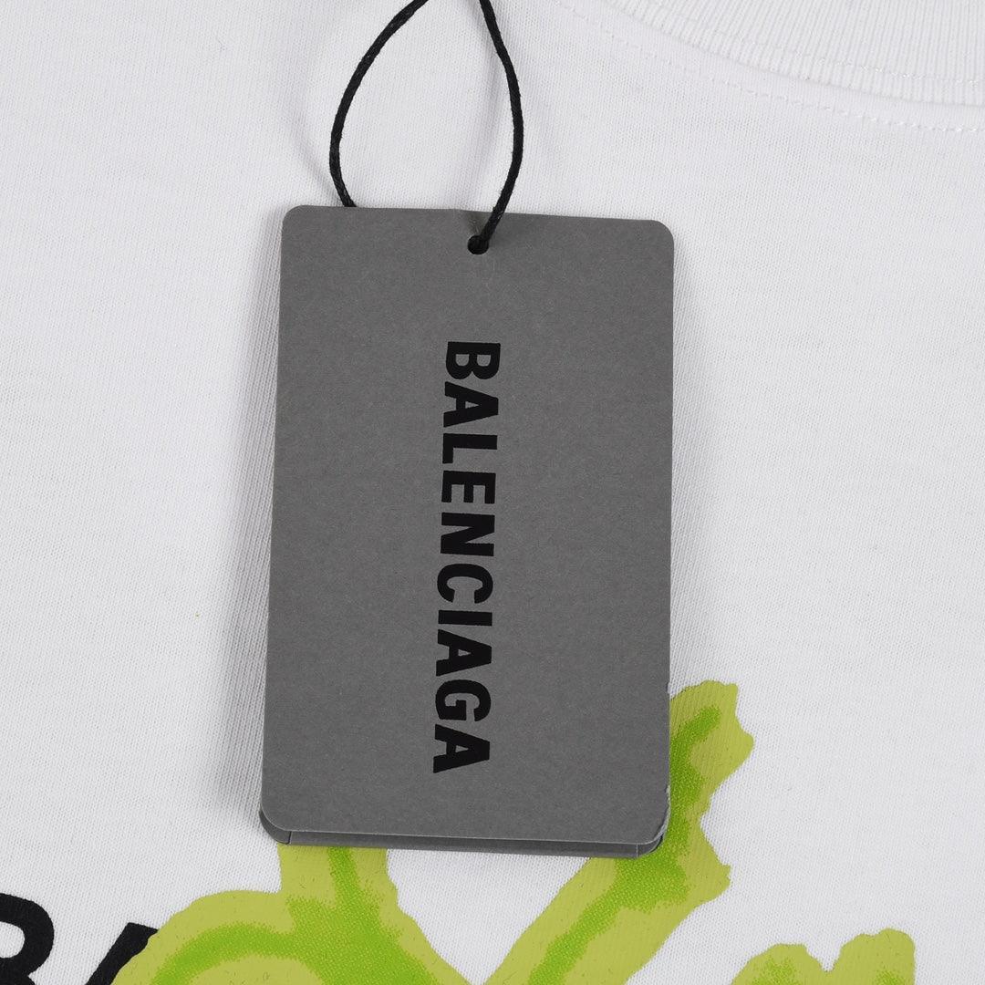Balenciaga White &amp; Green T-Shirt Without Collar