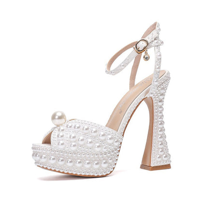 Rhinestone Pearl Womens Wedding High Heels