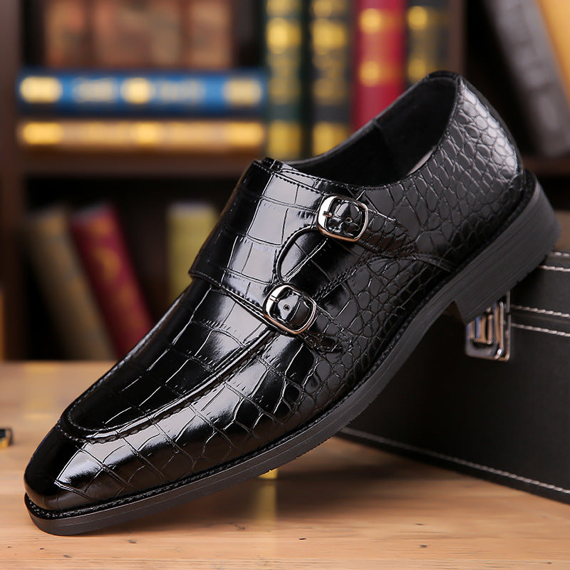 Mens Business Leather Shoes with Metal Buckle