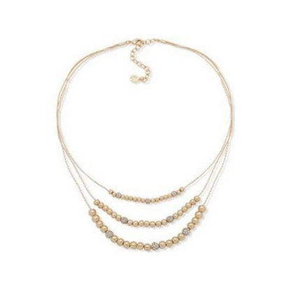 Anne Klein Gold-Tone Pave Fireball &amp; Bead Layered Necklace, 16 + 3" Extender"