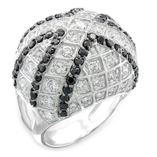 925 Sterling Silver Ring with AAA CZ in Jet Black Size 8