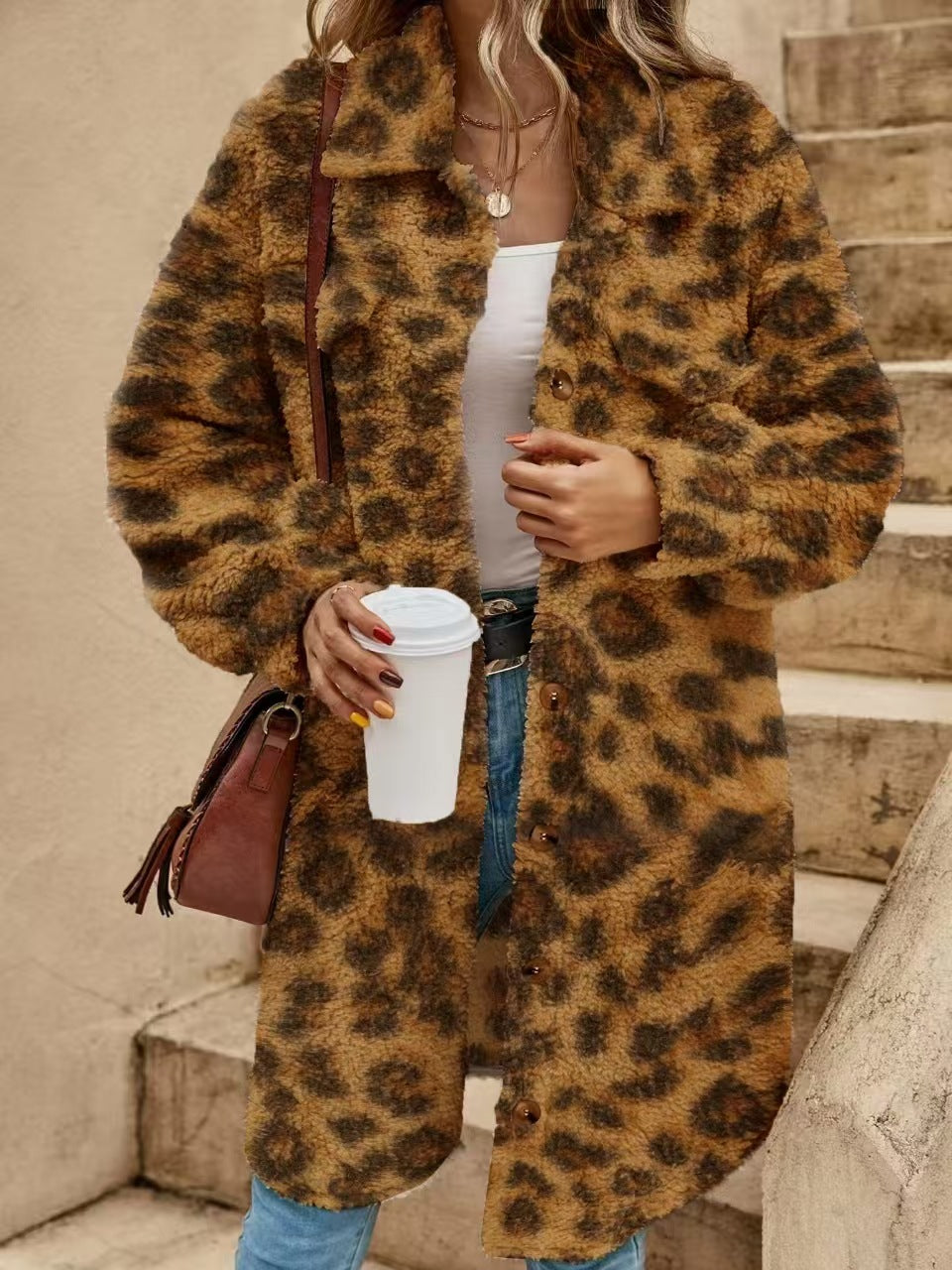 Womens Winter Plush Coat Open Front Lapel Long Coat