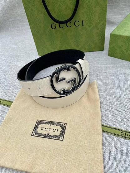 GUCCI Embellished coated-canvas and leather belt &