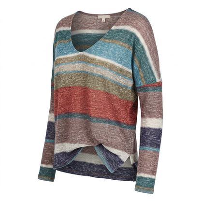 Aqua Striped V-Neck Top, Size XS
