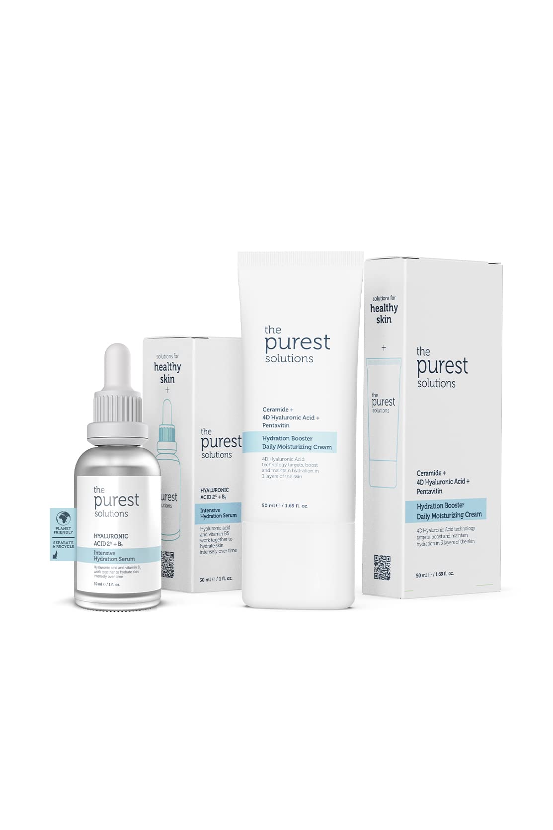 The Purest Solutions Intensive Hydration Skincare Set - Hyaluronic Acid Serum &amp; Ceramide Moisturizing Cream for Dry Skin