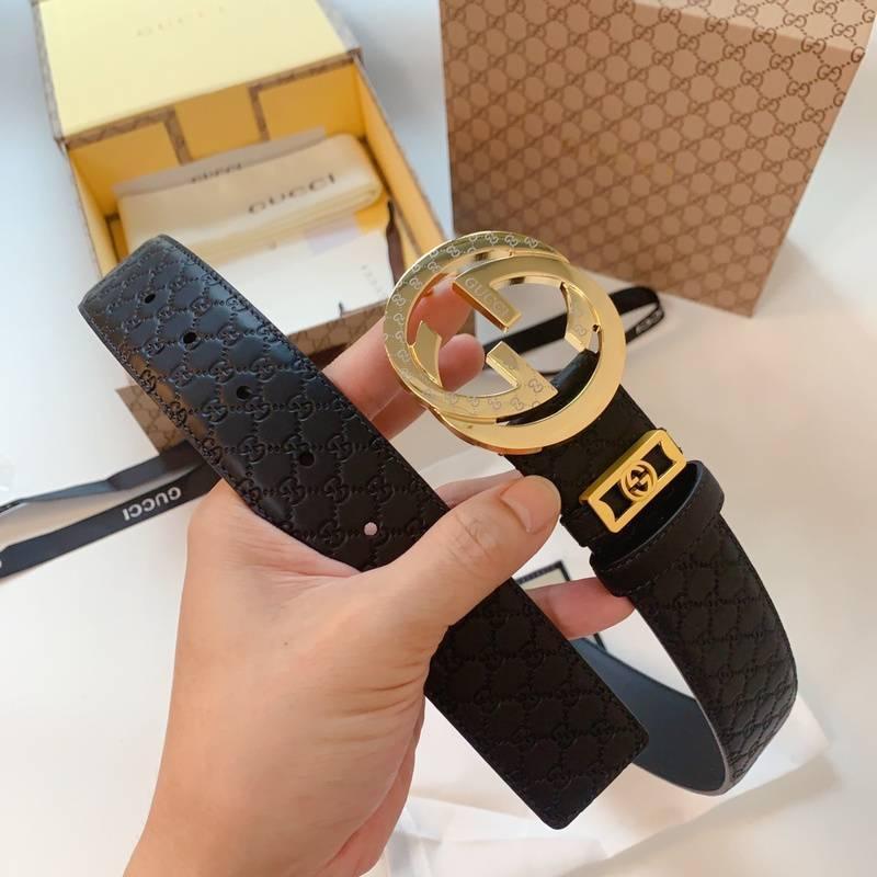 GUCCI Embellished coated-canvas and leather belt &