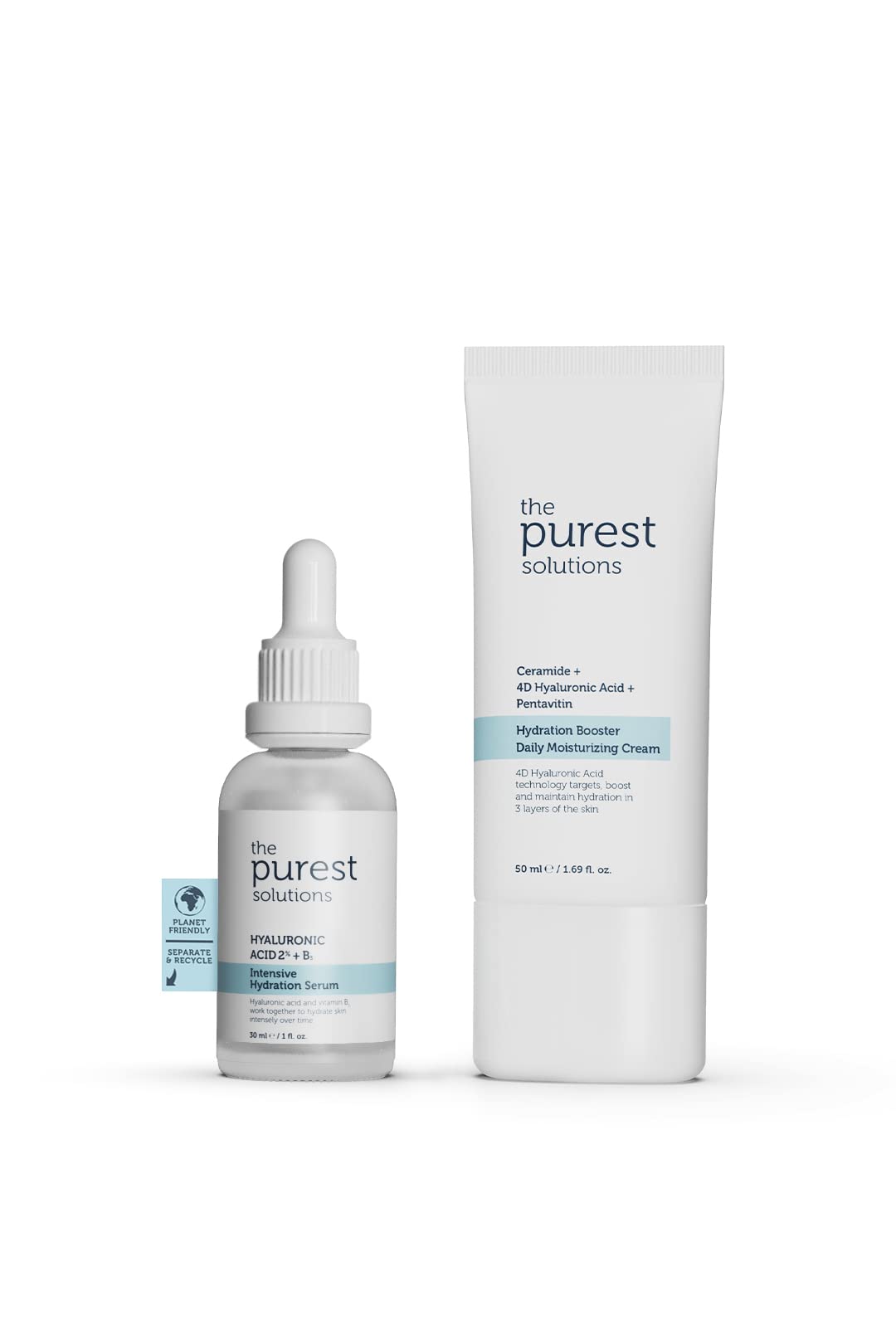 The Purest Solutions Intensive Hydration Skincare Set - Hyaluronic Acid Serum &amp; Ceramide Moisturizing Cream for Dry Skin