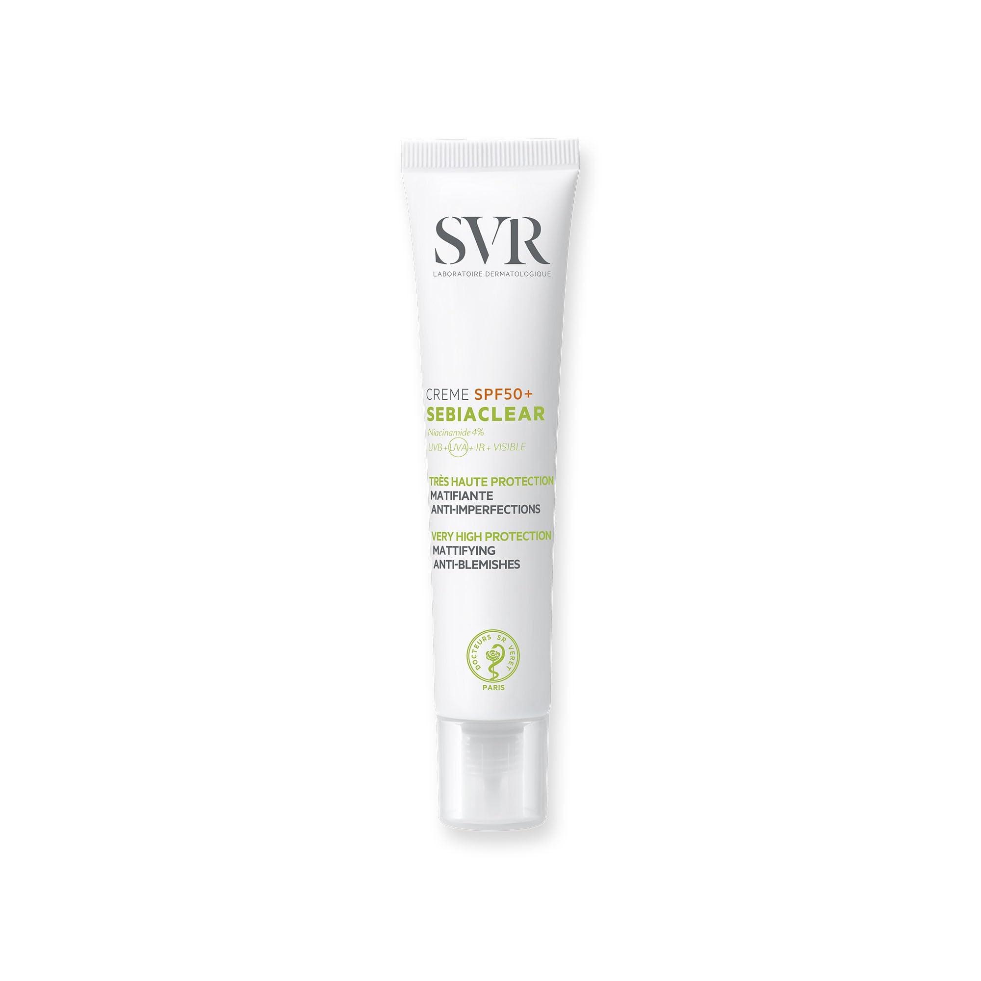SVR Sebiaclear Krem SPF50+ Sunscreen Cream for Acne-Prone Skin - Matte Finish, Hydrating, 1.35 fl oz