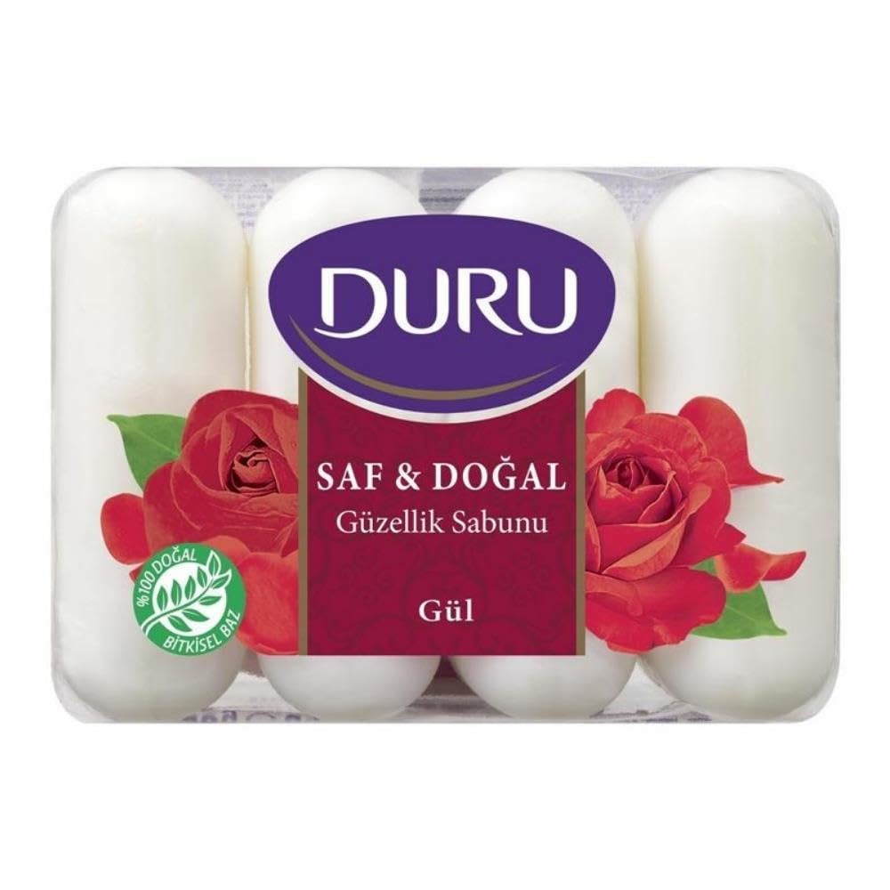 Duru Pure &amp; Natural Rose Beauty Soap 4x2.47oz - Gentle Hydration | 4 Bars