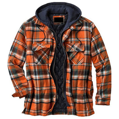 Thickened Cotton Plaid Long Sleeve Hooded Jacket