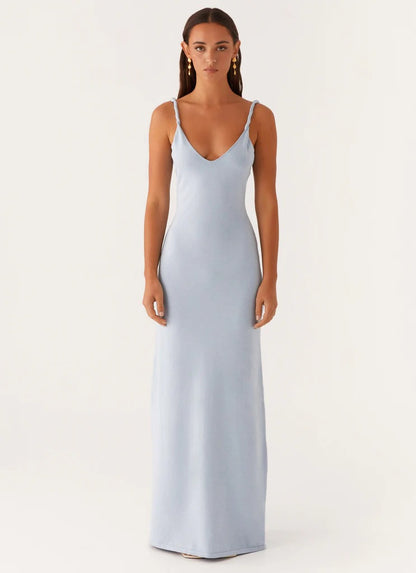 Deep V backless halter dress