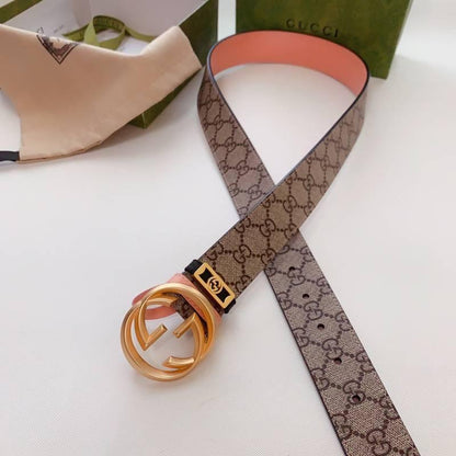 GUCCI Embellished coated-canvas and leather belt &