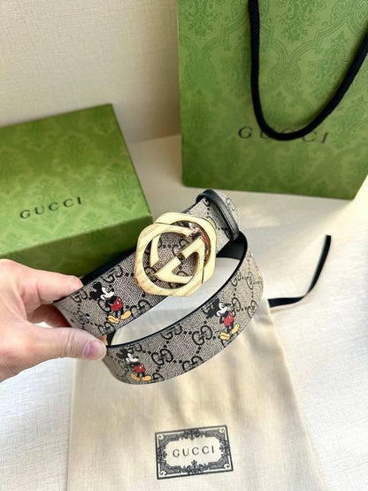 GUCCI x Mickey Mouse Embellished coated-canvas and leather belt &