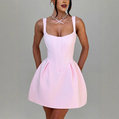 Fishbone pattern patchwork halter dress