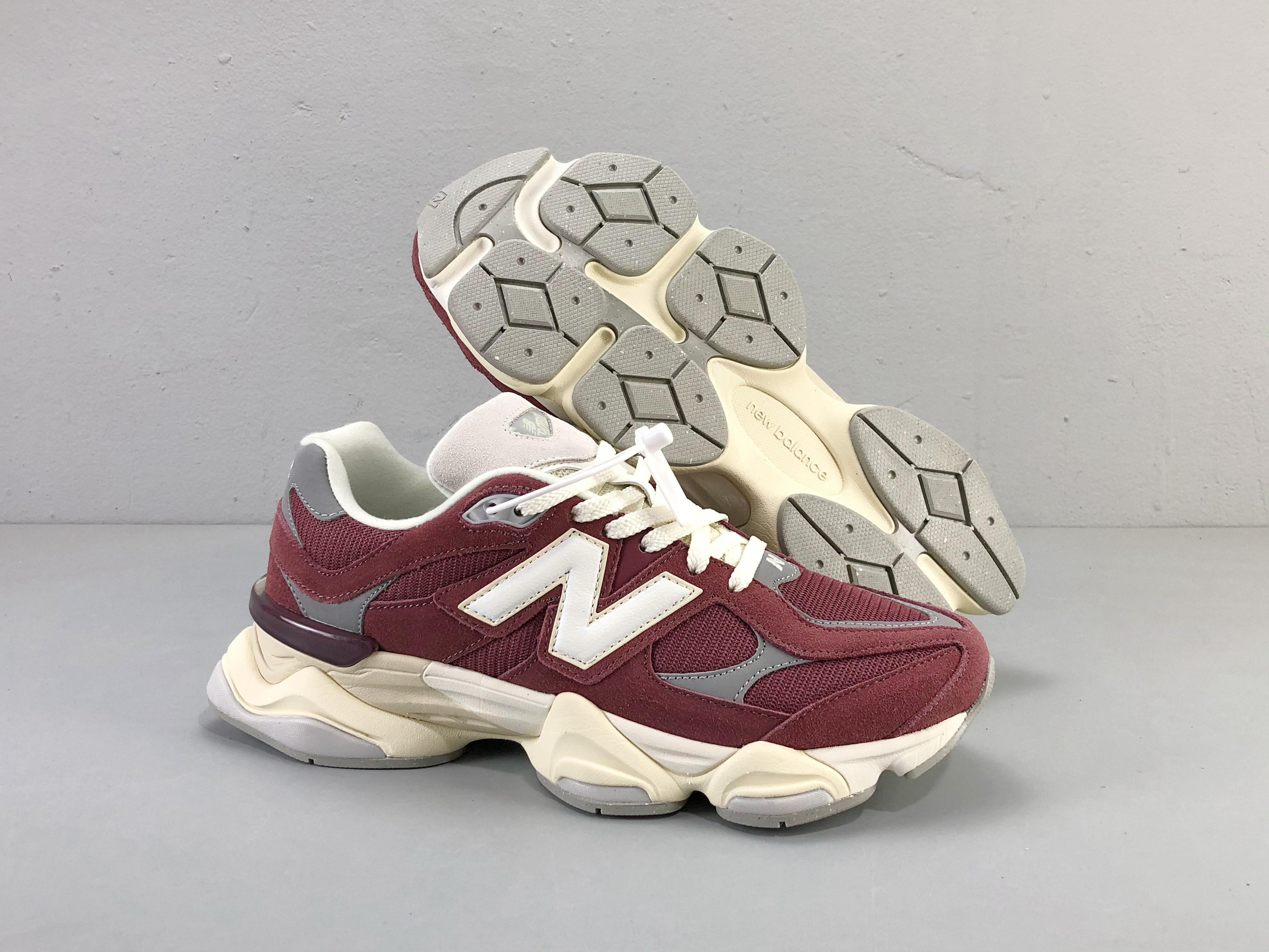 New Balance 9060 Washed Burgundy &amp; Cream Sneakers - Comfort &amp; Style