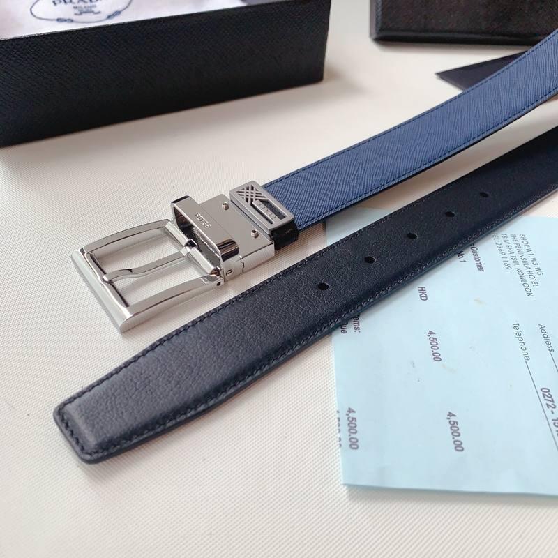 Prada Leather Reversible Belt With Triple Buckles &
