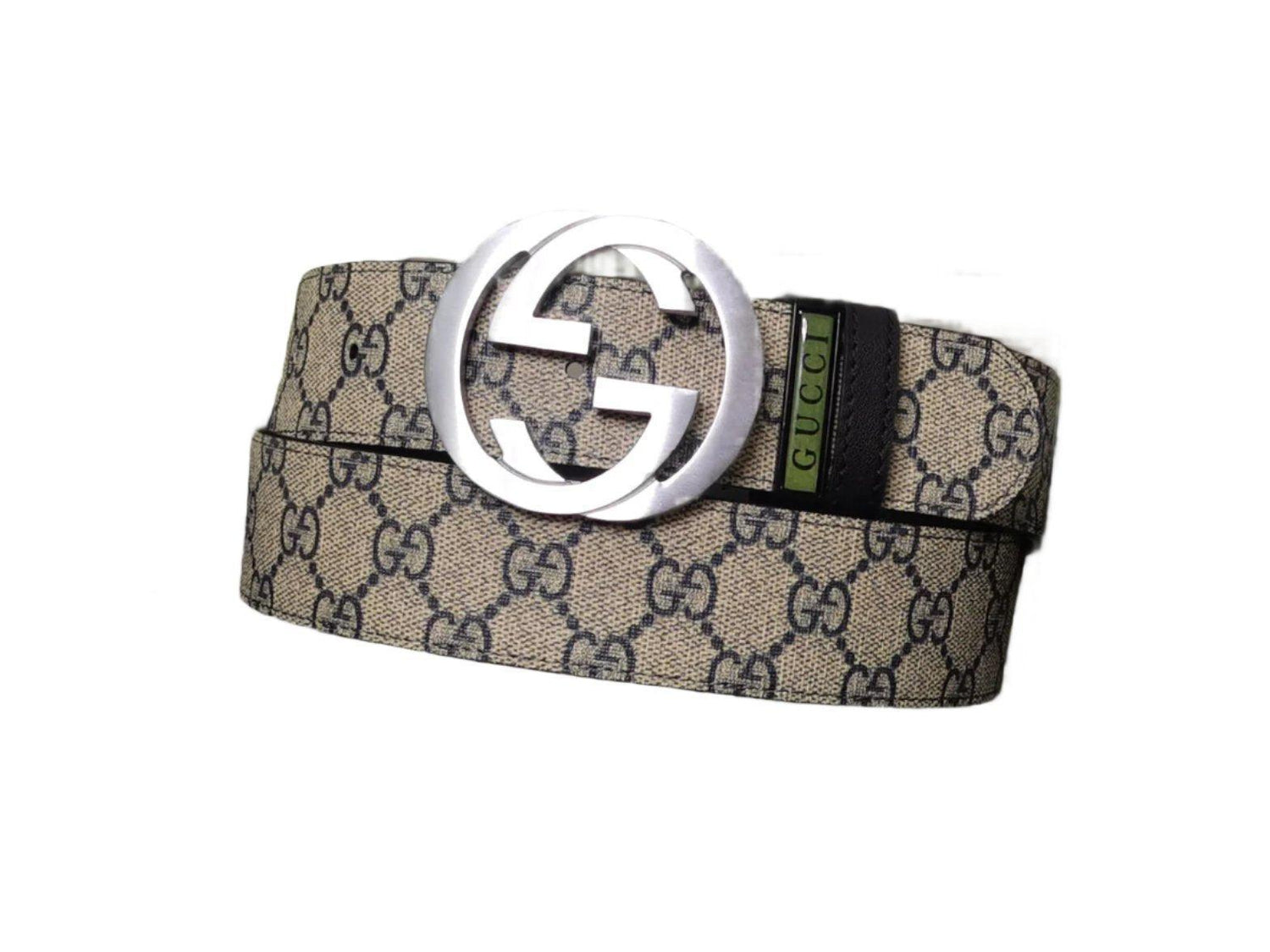 GUCCI Embellished coated-canvas and leather belt &