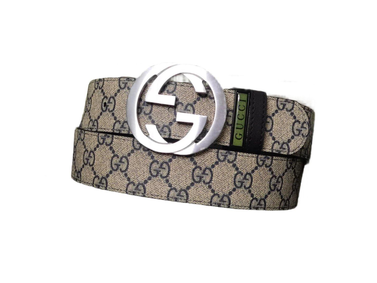 GUCCI Embellished coated-canvas and leather belt &
