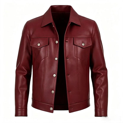 Mens PU Leather Notch Lapel Jacket