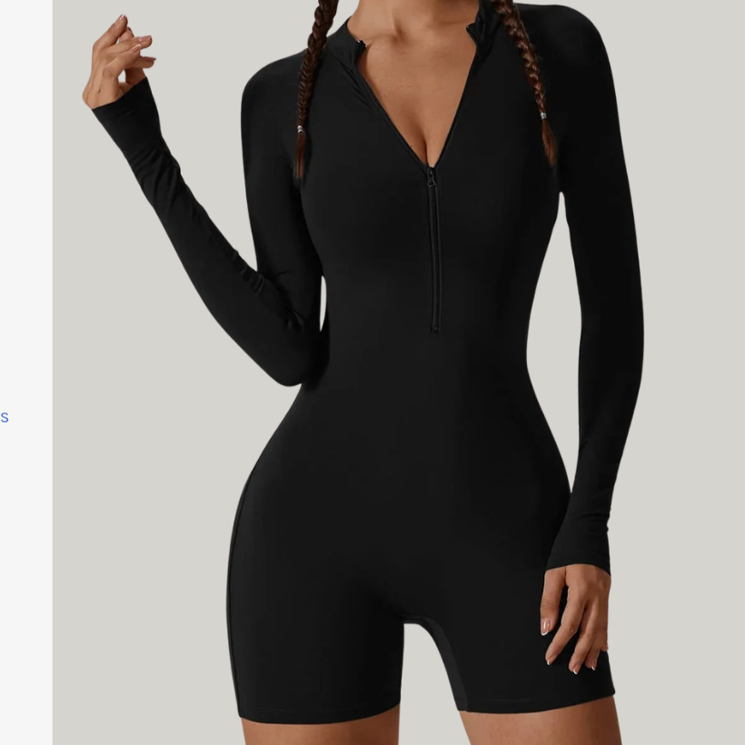 Jumpsuit Long-Sleeved Shorts with Open Collar and Zip-Up Sportswear Leggings